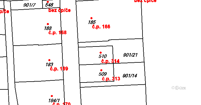 Velká Ves 314, Broumov na parcele st. 510 v KÚ Velká Ves u Broumova, Katastrální mapa