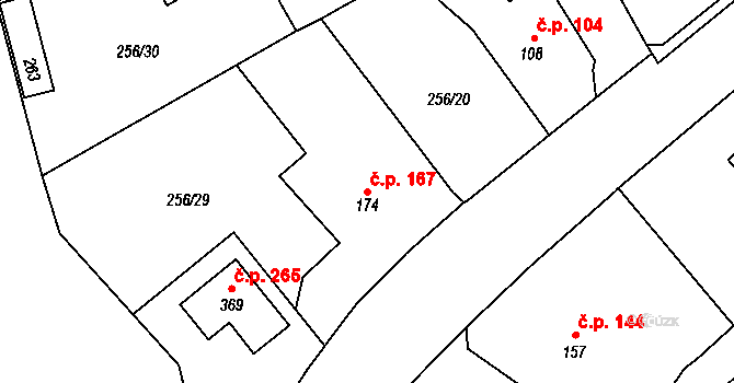 Babí 167, Náchod na parcele st. 174 v KÚ Babí u Náchoda, Katastrální mapa