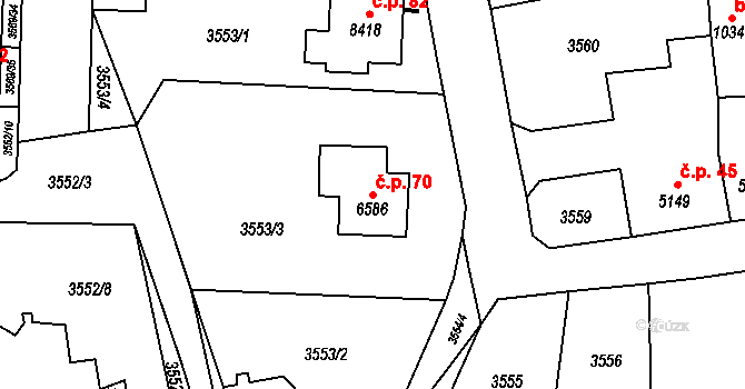 Cihelna 70, Pardubice na parcele st. 6586 v KÚ Pardubice, Katastrální mapa