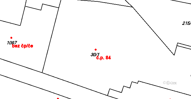 Přelouč 84 na parcele st. 30/1 v KÚ Přelouč, Katastrální mapa