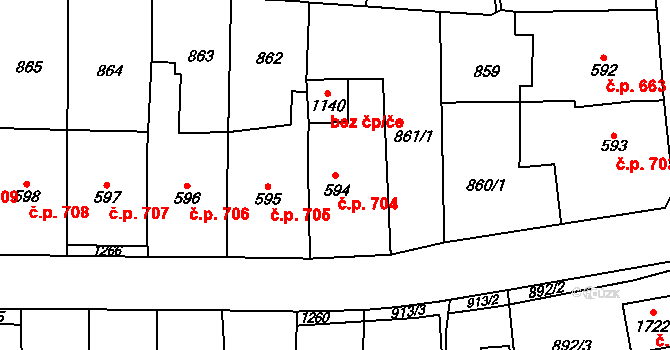 Svítkov 704, Pardubice na parcele st. 594 v KÚ Svítkov, Katastrální mapa