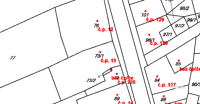 Olešnice 13 na parcele st. 73/1 v KÚ Olešnice na Moravě, Katastrální mapa