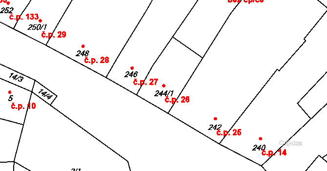 Rájec 26, Rájec-Jestřebí na parcele st. 244/1 v KÚ Rájec nad Svitavou, Katastrální mapa