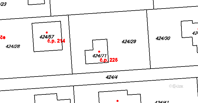 Hudcov 225, Teplice na parcele st. 424/71 v KÚ Hudcov, Katastrální mapa
