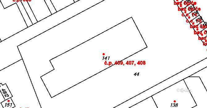 Velké Opatovice 407,408,409 na parcele st. 141 v KÚ Velké Opatovice, Katastrální mapa