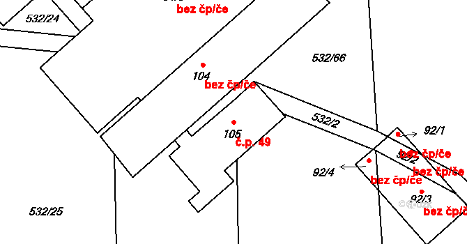 Dražetice 49, Borotice na parcele st. 105 v KÚ Dražetice II, Katastrální mapa