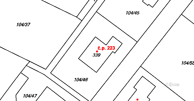 Moravec 223 na parcele st. 339 v KÚ Moravec, Katastrální mapa