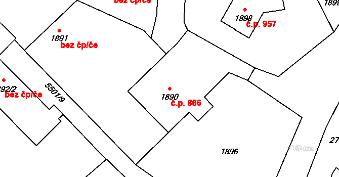 Zábřeh 866 na parcele st. 1890/2 v KÚ Zábřeh na Moravě, Katastrální mapa