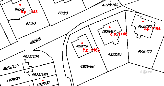 Zábřeh 1168 na parcele st. 4928/100 v KÚ Zábřeh na Moravě, Katastrální mapa