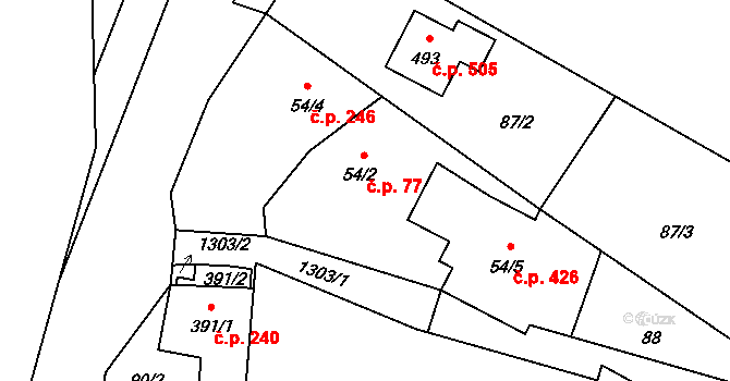 Mořkov 77 na parcele st. 54/2 v KÚ Mořkov, Katastrální mapa