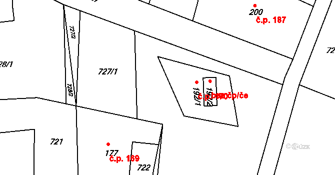 Sýkořice 170 na parcele st. 192/1 v KÚ Sýkořice, Katastrální mapa