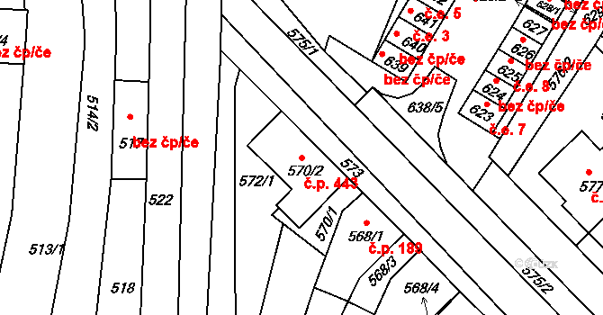 Těšany 443 na parcele st. 570/2 v KÚ Těšany, Katastrální mapa