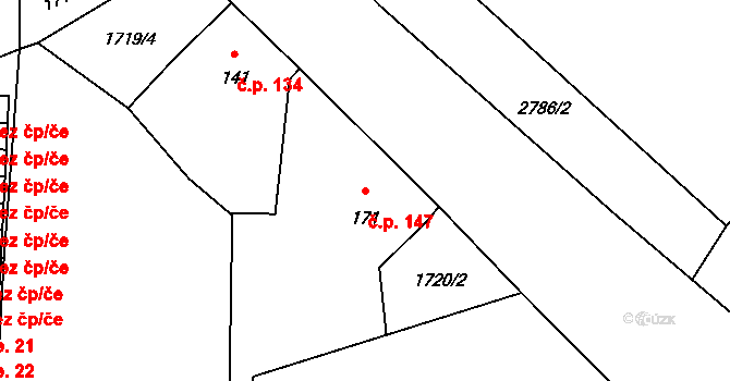 Lubenec 147 na parcele st. 171 v KÚ Lubenec, Katastrální mapa