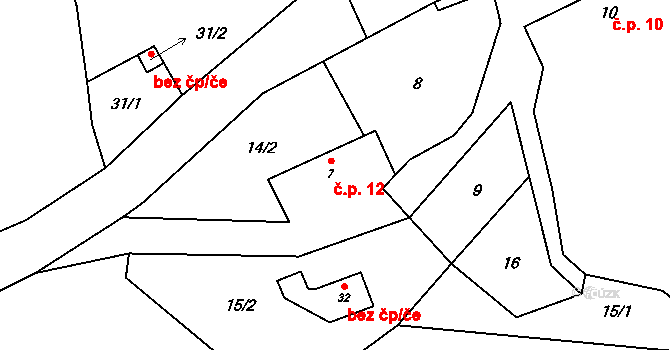 Milošice 12, Měcholupy na parcele st. 7 v KÚ Milošice, Katastrální mapa