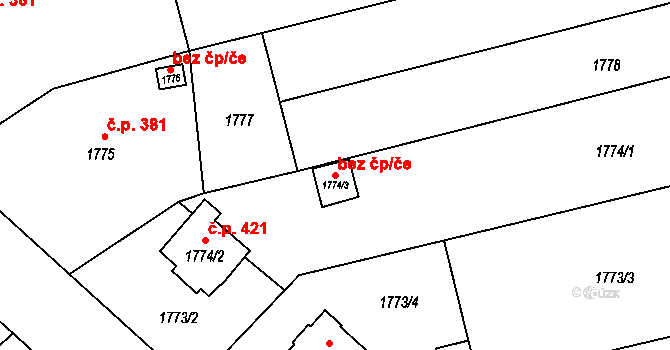 Pozořice 91636221 na parcele st. 1774/3 v KÚ Pozořice, Katastrální mapa