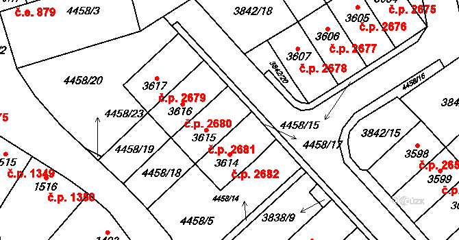 Žatec 2681 na parcele st. 3615 v KÚ Žatec, Katastrální mapa