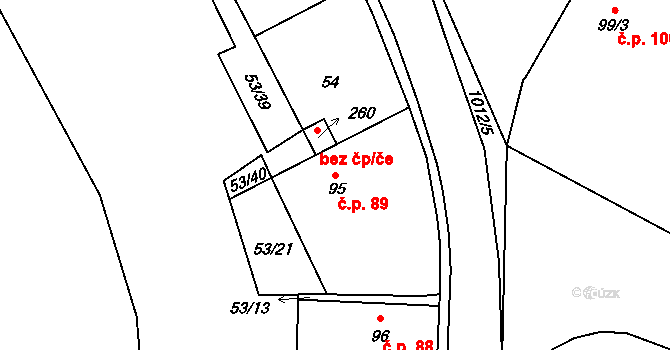 Žákava 89 na parcele st. 95 v KÚ Žákava, Katastrální mapa