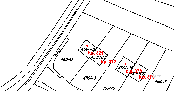 Kanice 371 na parcele st. 459/102 v KÚ Kanice, Katastrální mapa