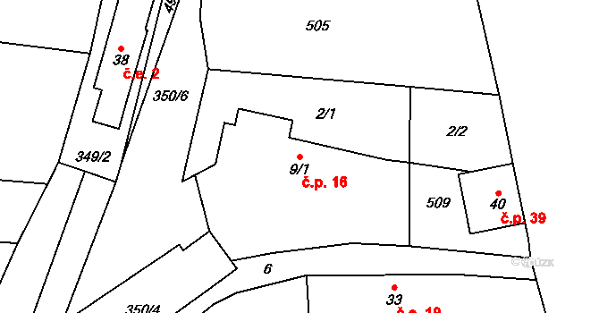 Chynín 16, Čížkov na parcele st. 9/1 v KÚ Chynín, Katastrální mapa