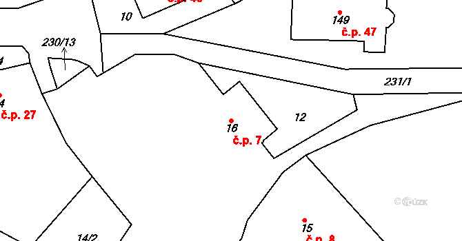 Dobkov 7, Chotěboř na parcele st. 16 v KÚ Dobkov, Katastrální mapa