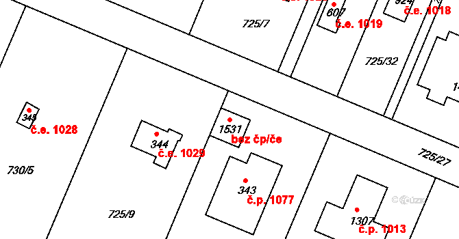 Kamenice 95038221 na parcele st. 1531 v KÚ Těptín, Katastrální mapa