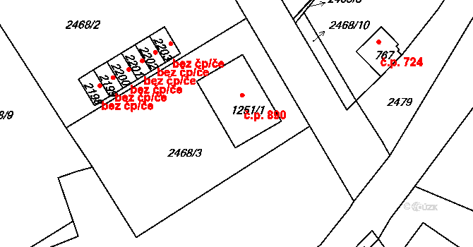 Horní Ledeč 890, Ledeč nad Sázavou na parcele st. 1251/1 v KÚ Ledeč nad Sázavou, Katastrální mapa