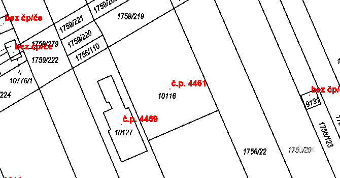 Hodonín 4461 na parcele st. 10116 v KÚ Hodonín, Katastrální mapa
