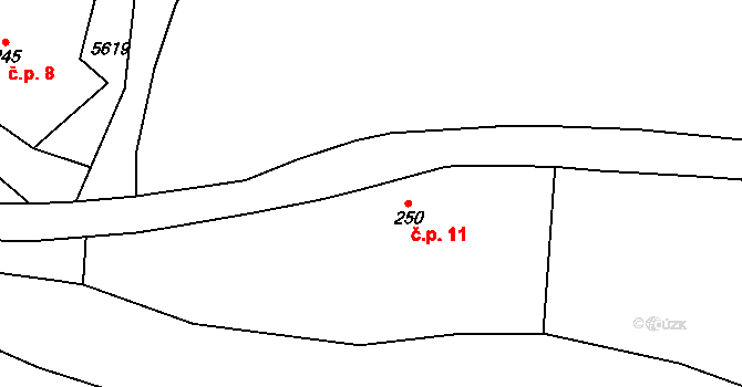 Nebeská Rybná 11, Rokytnice v Orlických horách na parcele st. 250 v KÚ Nebeská Rybná, Katastrální mapa
