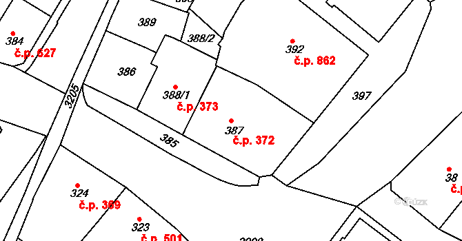 Rychnov nad Kněžnou 372 na parcele st. 387 v KÚ Rychnov nad Kněžnou, Katastrální mapa