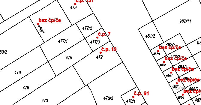 Borkovany 19 na parcele st. 472 v KÚ Borkovany, Katastrální mapa