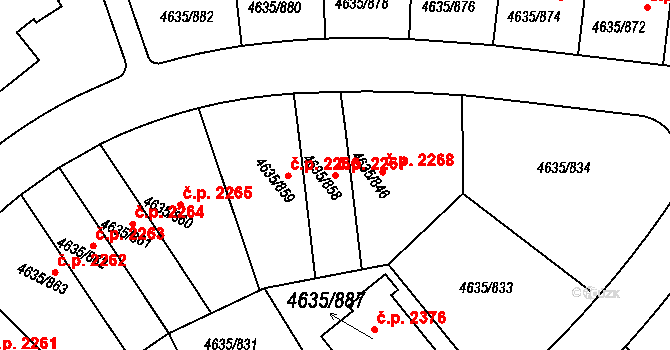 Modřany 2267, Praha na parcele st. 4635/858 v KÚ Modřany, Katastrální mapa