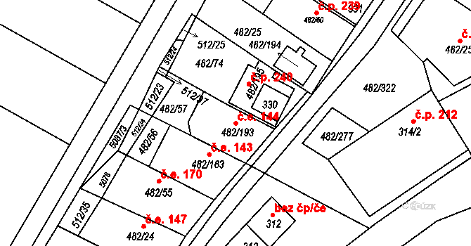 Pavlov 144 na parcele st. 482/193 v KÚ Pavlov u Dolních Věstonic, Katastrální mapa