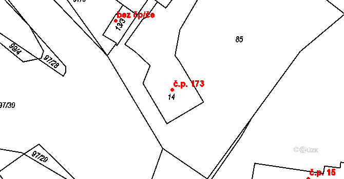 Blešno 173 na parcele st. 14 v KÚ Blešno, Katastrální mapa
