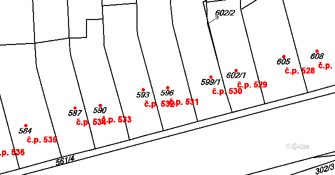Pohořelice 531 na parcele st. 596 v KÚ Pohořelice nad Jihlavou, Katastrální mapa