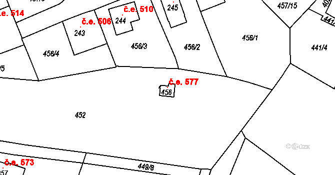Olšany 577 na parcele st. 458 v KÚ Olšany, Katastrální mapa