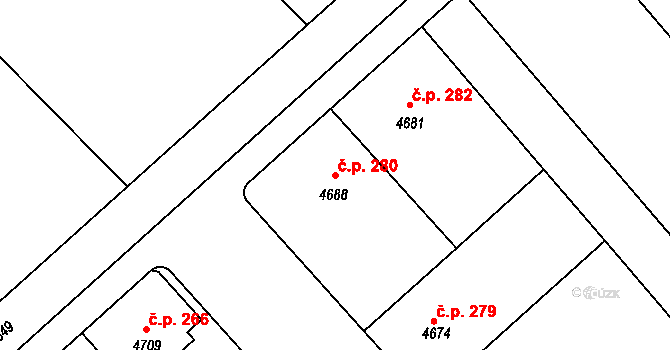 Komořany 280 na parcele st. 4688 v KÚ Komořany na Moravě, Katastrální mapa