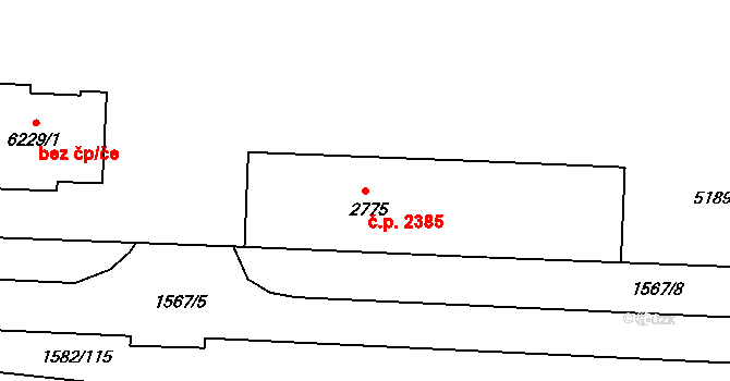 Kroměříž 2385 na parcele st. 2775 v KÚ Kroměříž, Katastrální mapa