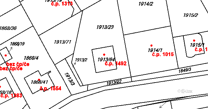 Holešov 1492 na parcele st. 1913/64 v KÚ Holešov, Katastrální mapa