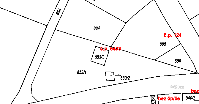 Rýnovice 5438, Jablonec nad Nisou na parcele st. 853/3 v KÚ Rýnovice, Katastrální mapa