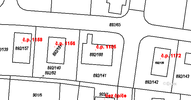 Srubec 1155 na parcele st. 892/188 v KÚ Srubec, Katastrální mapa