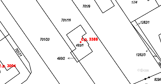 Šumperk 3388 na parcele st. 493/1 v KÚ Horní Temenice, Katastrální mapa