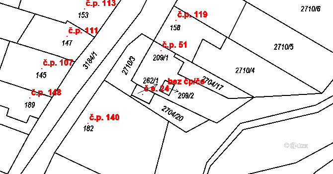 Orlovice 108081222 na parcele st. 209/2 v KÚ Orlovice, Katastrální mapa