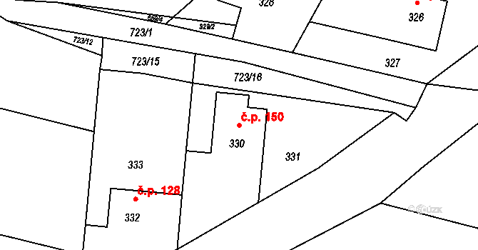 Černotín 150 na parcele st. 330 v KÚ Černotín, Katastrální mapa