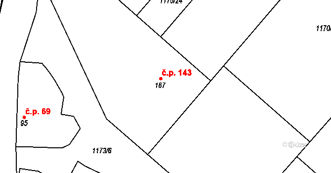 Jíkev 143 na parcele st. 187 v KÚ Jíkev, Katastrální mapa