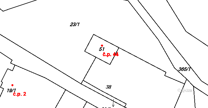 Týniště 44, Malešov na parcele st. 51 v KÚ Týniště u Malešova, Katastrální mapa