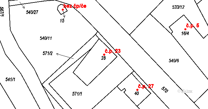 Nivy 23, Děpoltovice na parcele st. 28 v KÚ Nivy, Katastrální mapa
