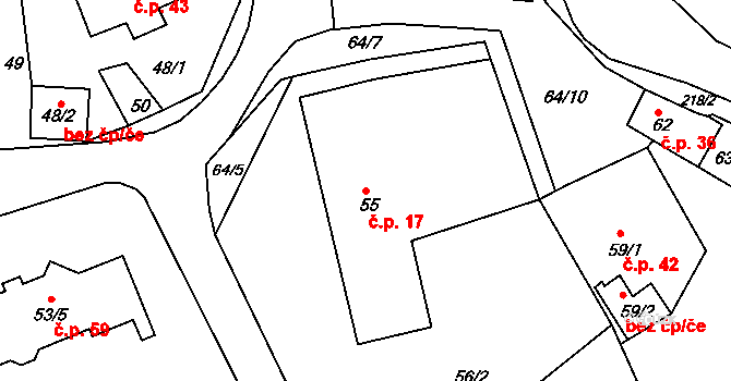 Háje 17, Kolová na parcele st. 55 v KÚ Háje u Karlových Var, Katastrální mapa