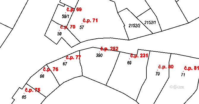 Tučapy 252 na parcele st. 390 v KÚ Tučapy u Vyškova, Katastrální mapa