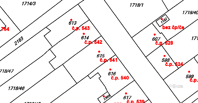 Brtnice 541 na parcele st. 615 v KÚ Brtnice, Katastrální mapa