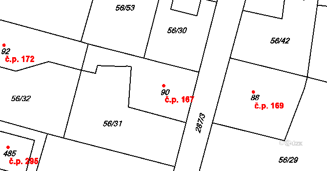 Staré Hory 167, Jihlava na parcele st. 90 v KÚ Staré Hory, Katastrální mapa